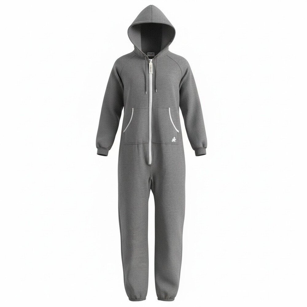 Joggies Mens Gray Hooded Full-Body Jumpsuit Pockets & Zip Front Closure Large - Picture 1 of 9